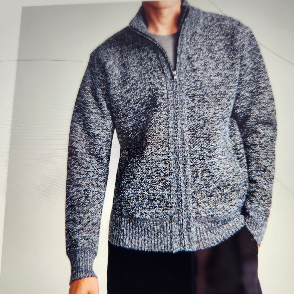 Men's Blue and Black Zippered Fleeced Lined Sweater With Pockets